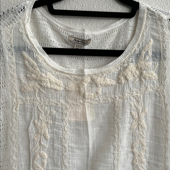 LUCKY BRAND Linen Blend Sleeveless Crotchet Lace Embroider Tunic Top Off White S - Picture 4 of 10